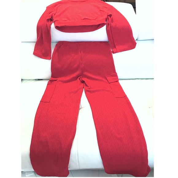 2 piece knitted bell sleeve top and wide leg pant - Picture 4 of 6